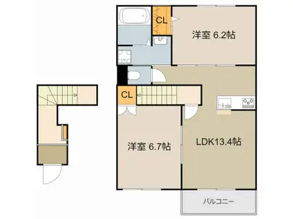 テラス サクラ(2LDK/2階)の間取り写真