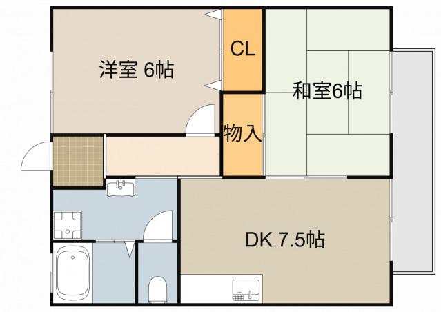 コスモコート東(2DK/2階)の間取り写真