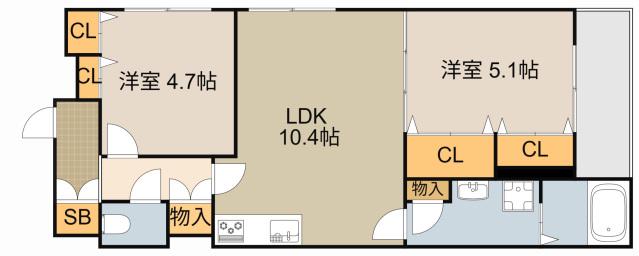 フォレストクリエオーレ城垣町壱番館(2LDK/1階)の間取り写真