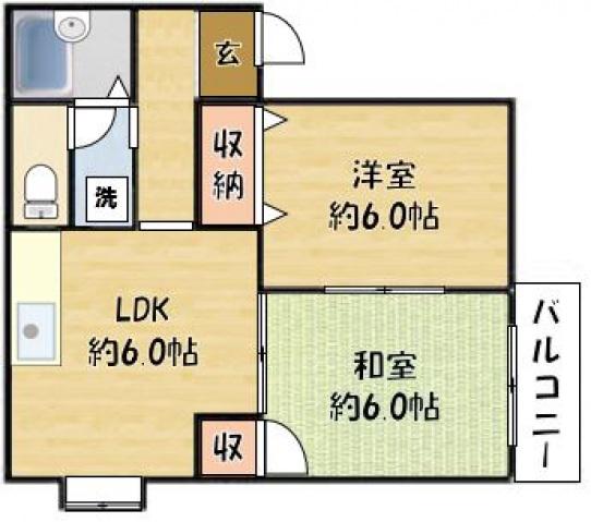ラヴィ ヤクモ(2DK/2階)の間取り写真