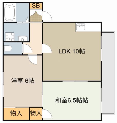 点野ハイツ(2LDK/1階)の間取り写真