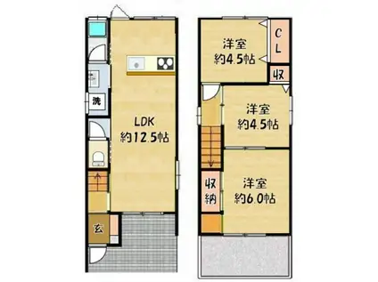 京阪電気鉄道京阪線 萱島駅 徒歩15分 2階建 築48年(3LDK)の間取り写真