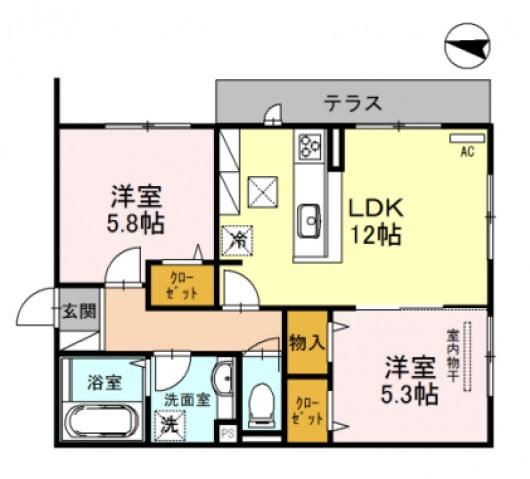 AVENIR(2LDK/1階)の間取り写真