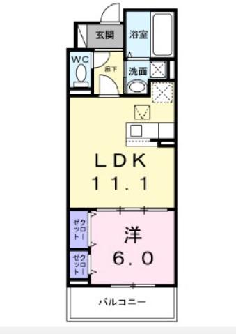 梶町3丁目(1LDK/1階)の間取り写真