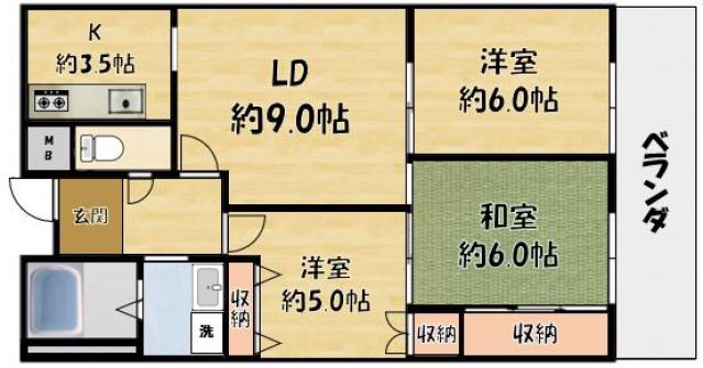 マンション新屋(3LDK/3階)の間取り写真