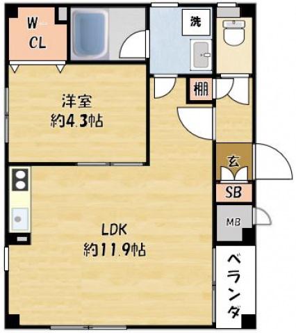 アフロディテ寝屋川(1LDK/3階)の間取り写真