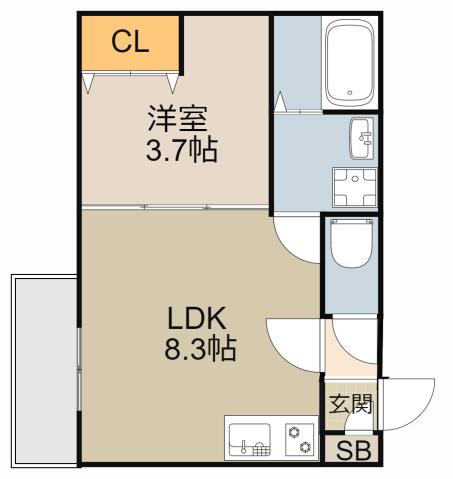 ジーメゾン寝屋川秦町ルシェール(1LDK/1階)の間取り写真