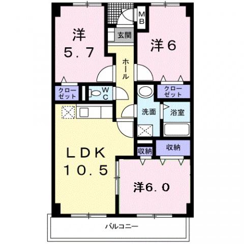 リヴィエール・桜(3LDK/1階)の間取り写真