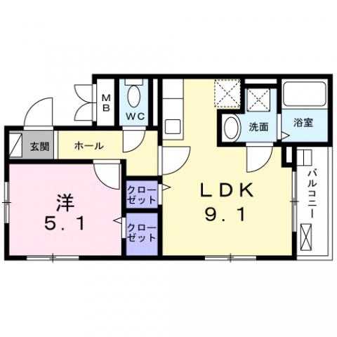 クレイン(1LDK/1階)の間取り写真