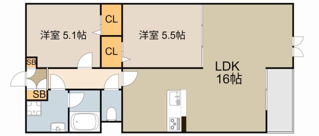 グランデェール(2LDK/1階)の間取り写真