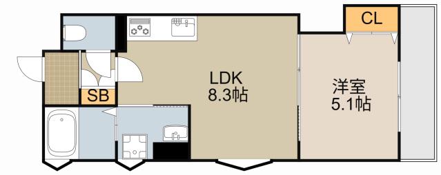 クリエオーレ常盤町(1LDK/1階)の間取り写真