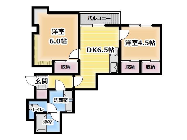 カルチェダムールB棟(2DK/1階)の間取り写真