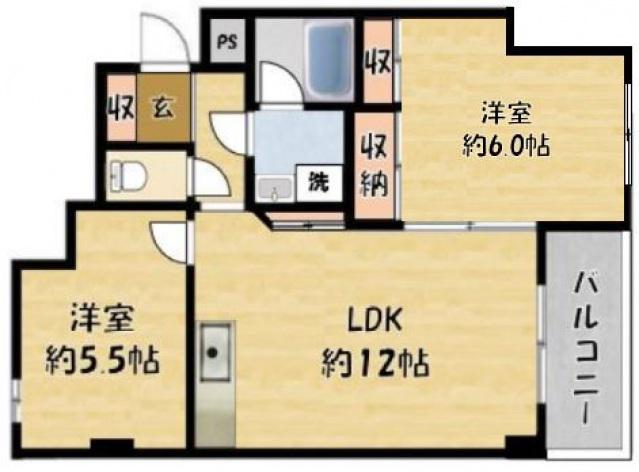 カルチェダムールA棟(2LDK/1階)の間取り写真