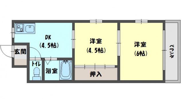 栄光サンプラザⅡ(2DK/1階)の間取り写真