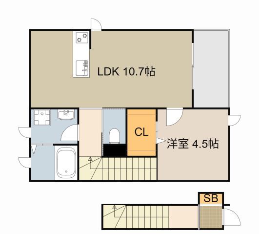 OHANA(1LDK/2階)の間取り写真