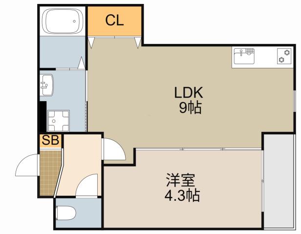 グランパシフィック萱島Ⅱ(1LDK/1階)の間取り写真