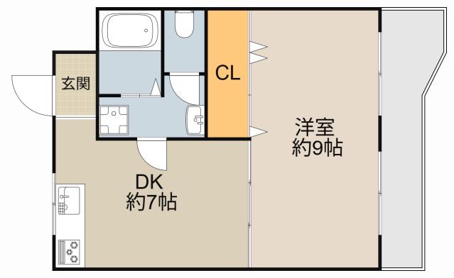 グランドハイツ2号館(1DK/3階)の間取り写真