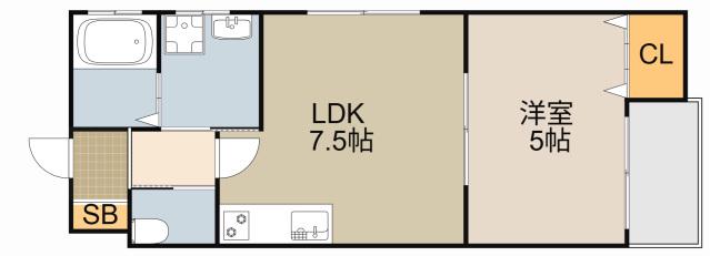 グロワール栄町(1LDK/2階)の間取り写真