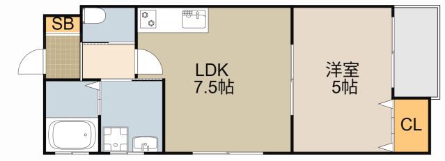 グロワール栄町(1LDK/2階)の間取り写真