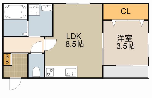 グロワール栄町(1LDK/2階)の間取り写真