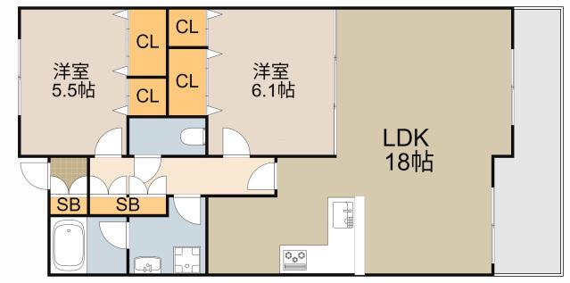 グランドフローラ(2LDK/4階)の間取り写真