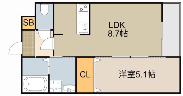 フリーディオ門真4(1LDK/1階)の間取り写真