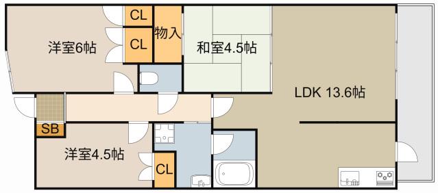 エスコート・ランズ(3LDK/4階)の間取り写真