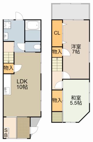 京阪電気鉄道京阪線 大和田駅(大阪) 徒歩22分 2階建 築59年(2LDK)の間取り写真