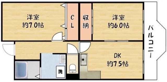ピュアネスDOI(2DK/6階)の間取り写真