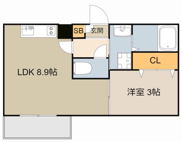 ジーメゾン寝屋川秦町アリビオ(1LDK/2階)の間取り写真