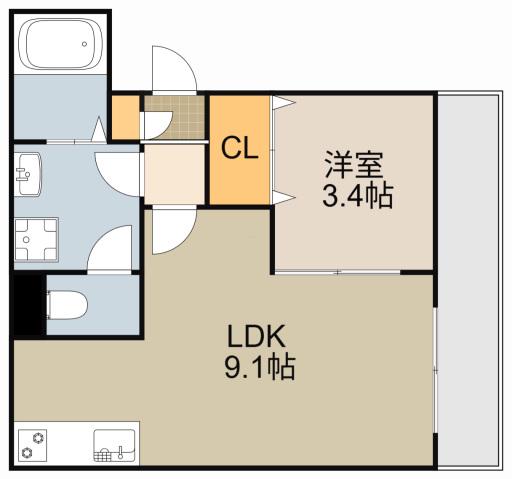 ジーメゾン池田旭町(1LDK/1階)の間取り写真