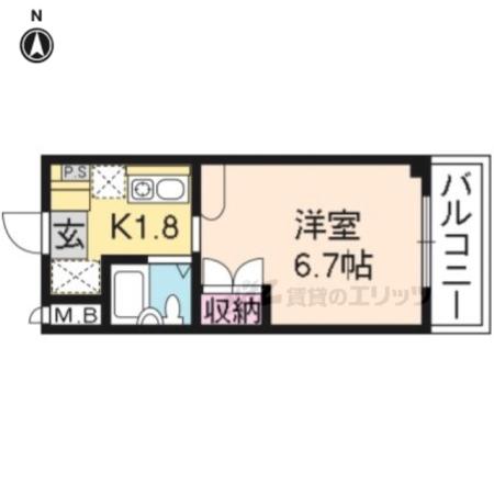 東海道本線 長岡京駅 徒歩4分 3階建 築38年(1K/2階)の間取り写真