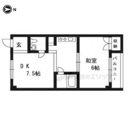 マンションいそい常盤(1DK/1階)の間取り写真