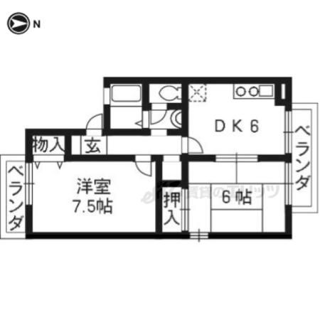 ナトゥーラ西賀茂(2DK/2階)の間取り写真