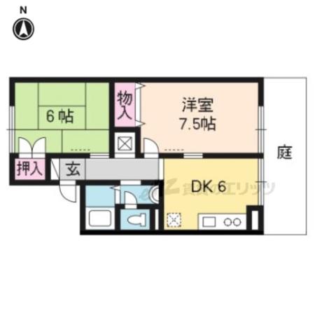 シャトー山翠(2DK/1階)の間取り写真