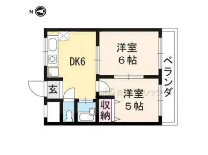 シャトー竹村1(2DK/5階)の間取り写真