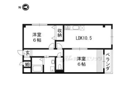 ドエル梅の宮館(2LDK/4階)の間取り写真