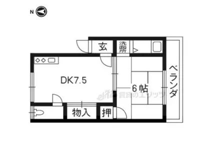 コーポサンミドロ(1DK/3階)の間取り写真