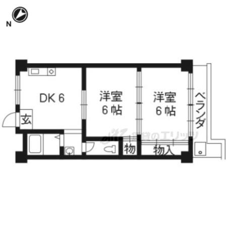 シャトー葛野(2DK/3階)の間取り写真
