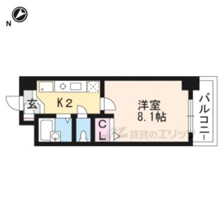 スマートコート南草津(1K/2階)の間取り写真