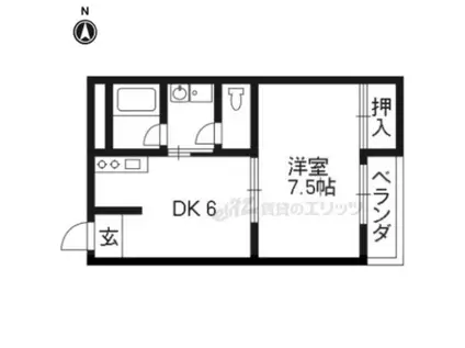 レジデンス山本(1DK/2階)の間取り写真