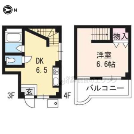 コージーハイツ西八条(1DK/3階)の間取り写真