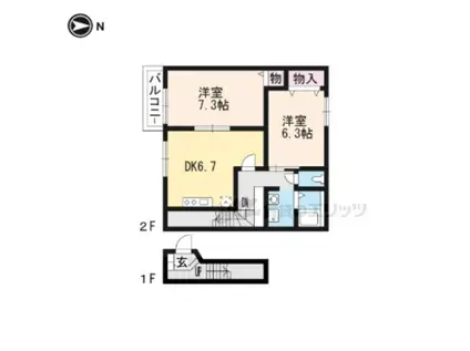 カーサKEI(2DK/2階)の間取り写真