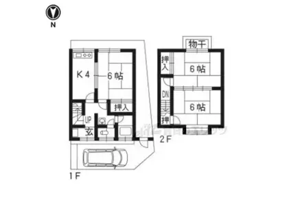 山陰本線 太秦駅(ＪＲ) 徒歩4分 2階建 築60年(3K)の間取り写真