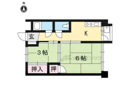 第一白川ハイツ(2K/4階)の間取り写真