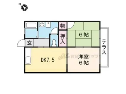 グリーンタウン國本B棟(2DK/1階)の間取り写真