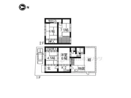 阪急電鉄京都線 西京極駅 徒歩3分 2階建 築67年(4K)の間取り写真