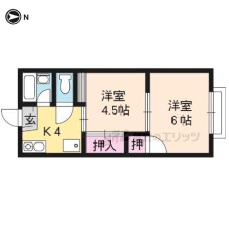 竹殿ハイツ(2K/1階)の間取り写真