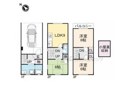 近鉄京都線 小倉駅(京都) 徒歩10分 3階建 築30年(3LDK)の間取り写真