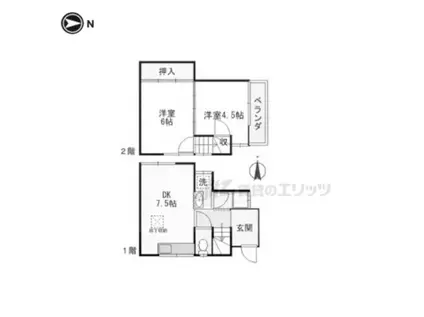京阪電気鉄道鴨東線 出町柳駅 バス乗車時間：7分 銀閣寺道バス停で下車 徒歩4分 2階建 築46年(2DK)の間取り写真